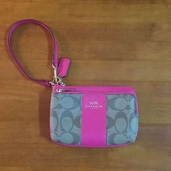 Coach Handbags - Coach Signature Hot Pink & Brown Wristlet